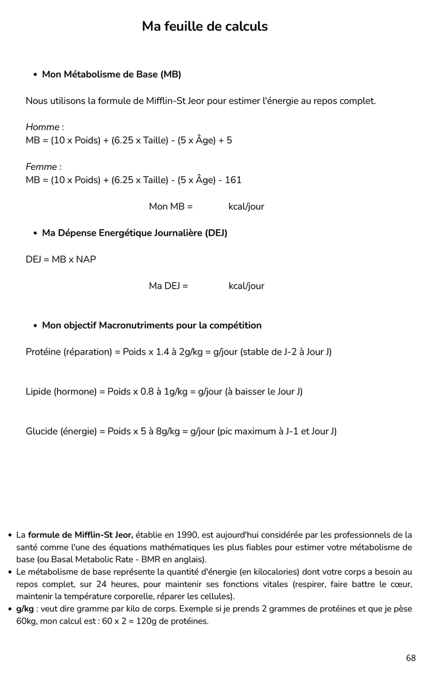 Feuille de calculs métabolisme et macros