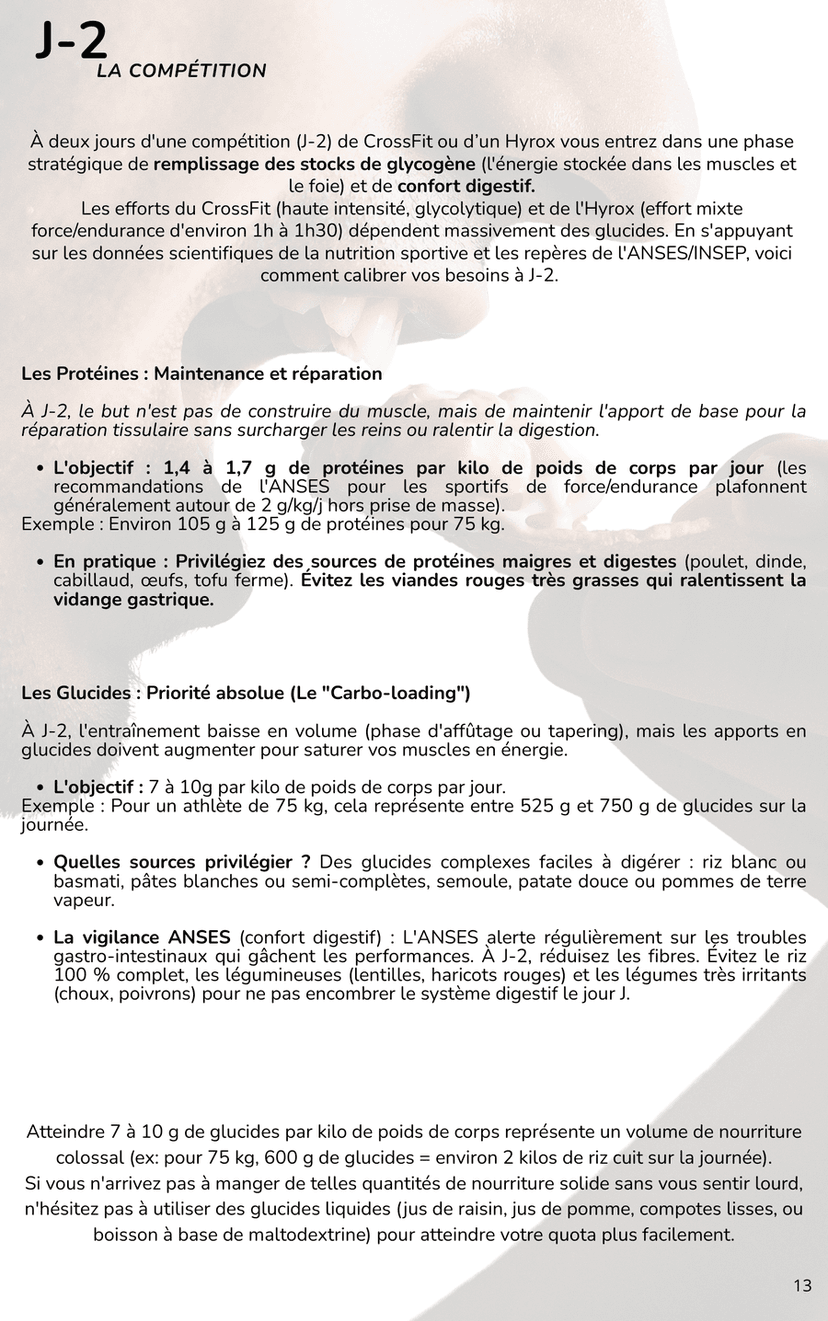 Page J-2 : stratégie nutrition avant compétition